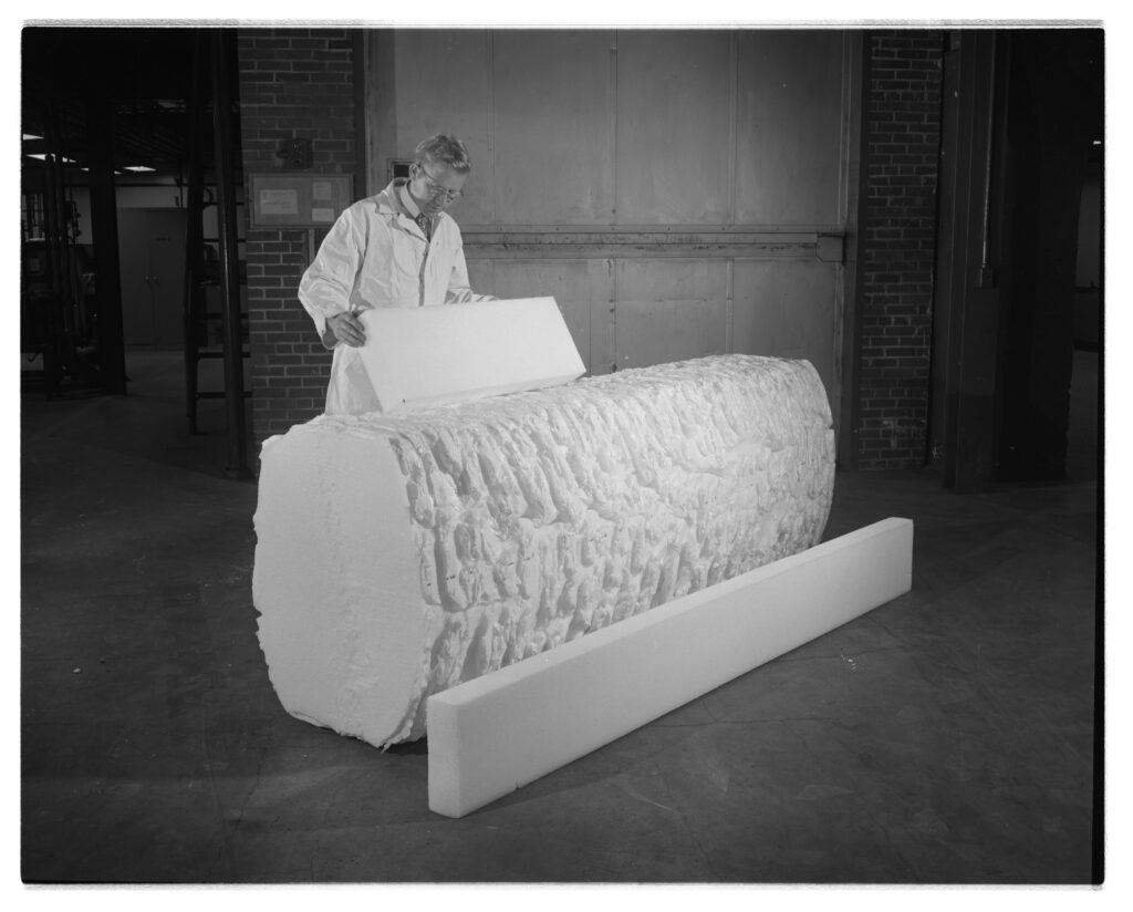 Current image: “Examining Pieces of Styrofoam at Dow Chemical Company.” 2025. Science History Institute Digital Collections. 2025. https://digital.sciencehistory.org/works/tx31qj223/viewer/pz50gw679.